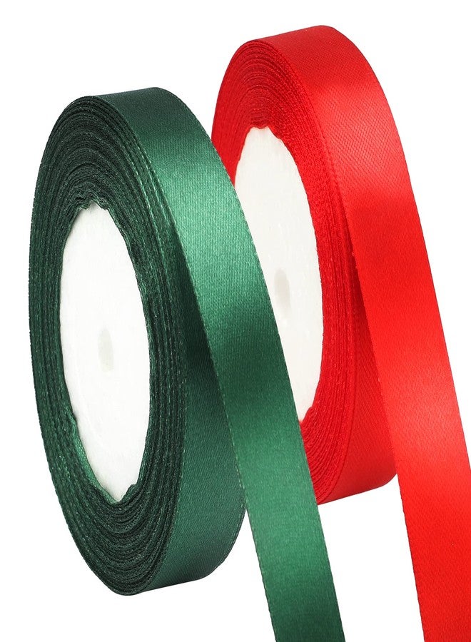 joycraft Christmas Ribbon, 50 Yards Red Green Satin Gift Ribbon, 3/4 in Wide Handmade Satin String for Bow, DIY Craft, Xmas Party Deco - Image 1